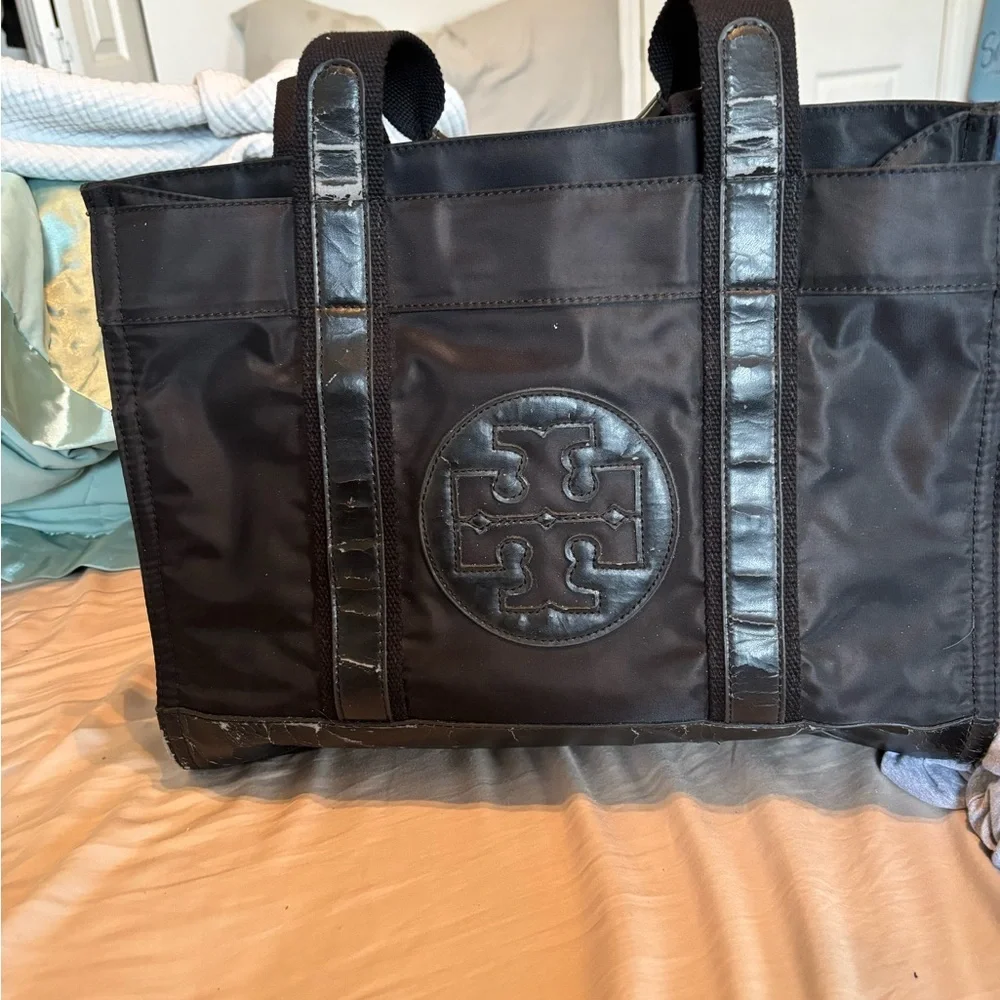 Tory Burch Ella Large Tote - Black Nylon & Patent Leather-Fair Condition/project